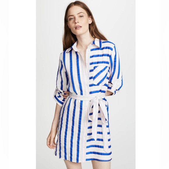 Milly Dresses & Skirts - MILLY Split-Striped Tie-Waist Linen-Stretch Shirt Dress